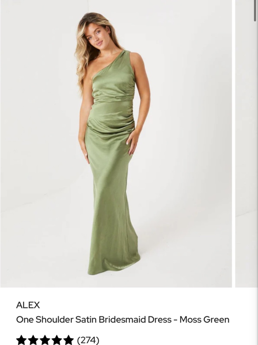 ALEX One-Shoulder Satin Gown in Moss Green